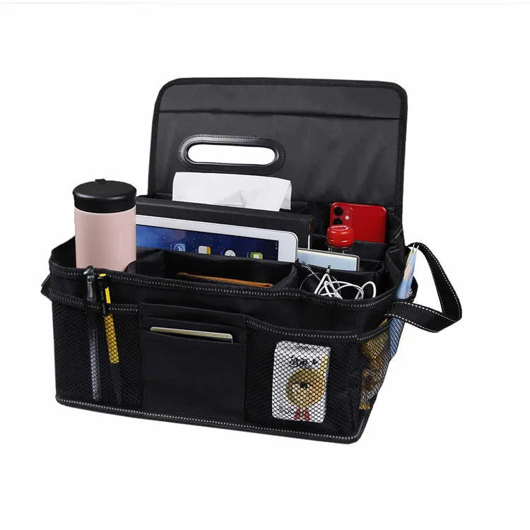 Black Oxford cloth car storage box with dimensions 33x33x16cm for vehicle boot organisation