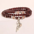 Wine red garnet crystal bracelet with flower shape design in bohemian ethnic style