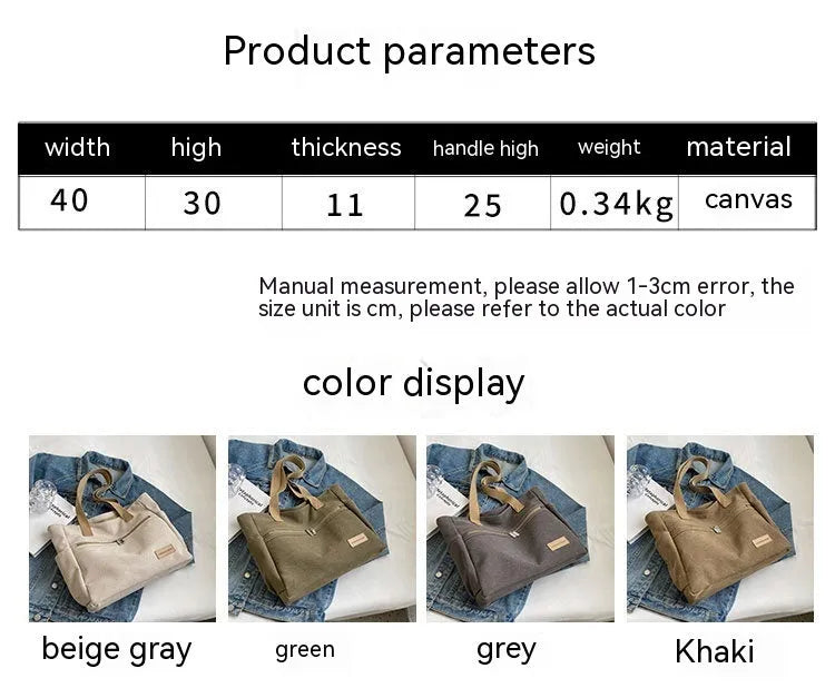 Canvas shoulder bag for women in khaki with stitching detail, open front pocket, and double shoulder straps