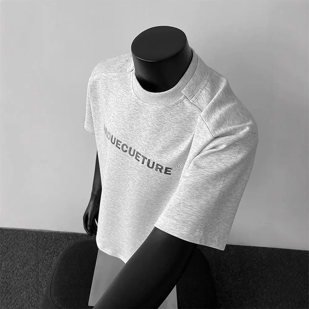 Men's black cotton short sleeve shirt with white letter print, loose fit pullover style