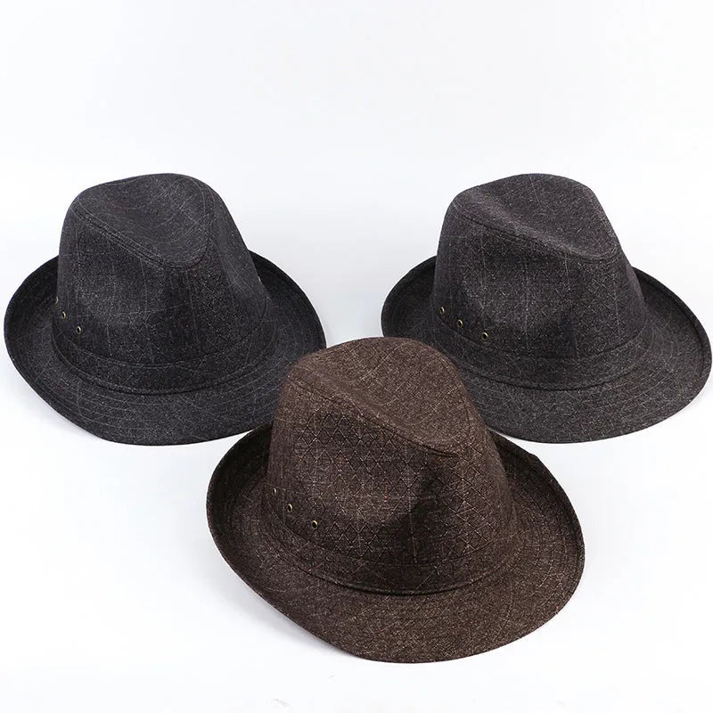 Classic thickened suit material fedora hat for men shown in a selection of available colours.