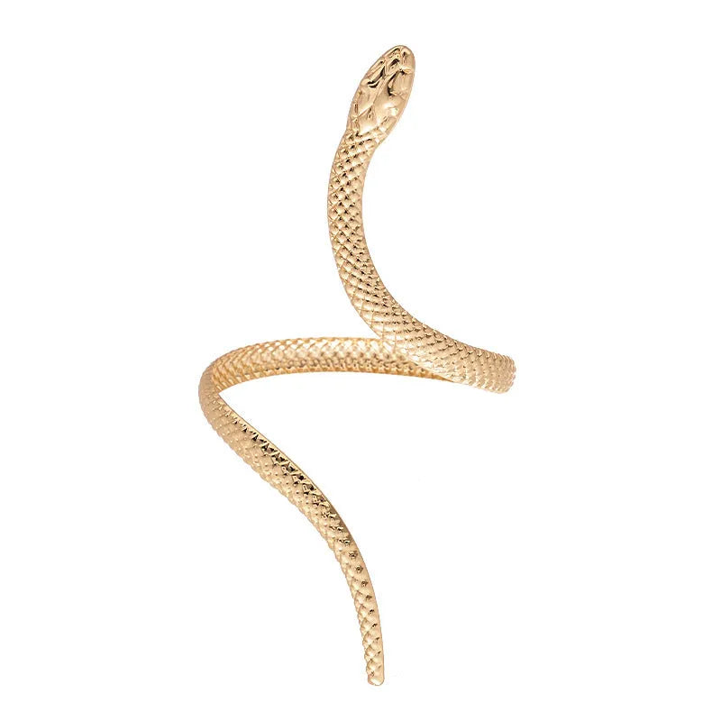 Gold and silver snake-inspired ring and bracelet set with twisted winding design