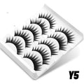 False eyelashes with natural long thick styling in six sizes including adhesive glue