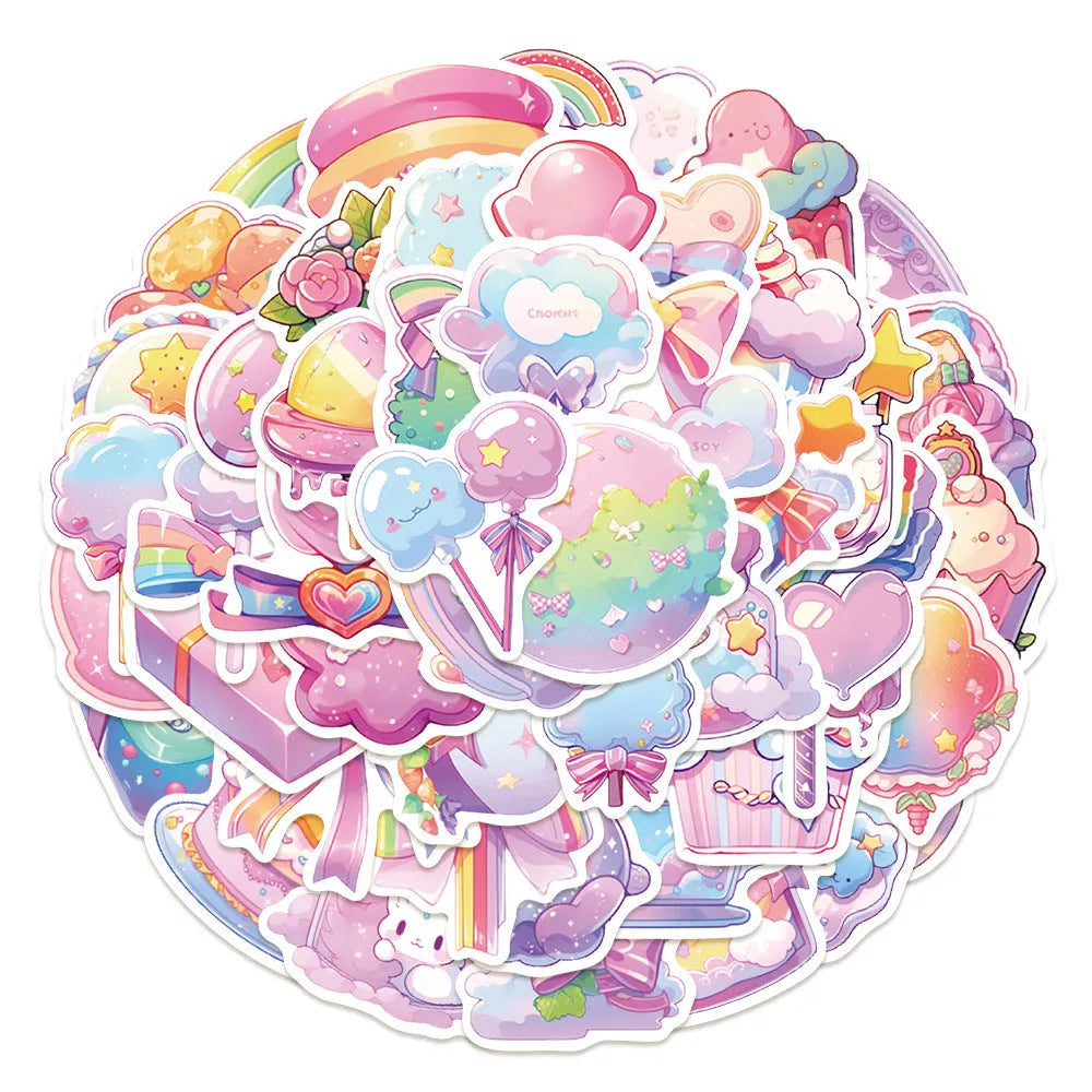 Pack of 50 fresh candy design waterproof stickers for journal decoration, each measuring 4-7cm.