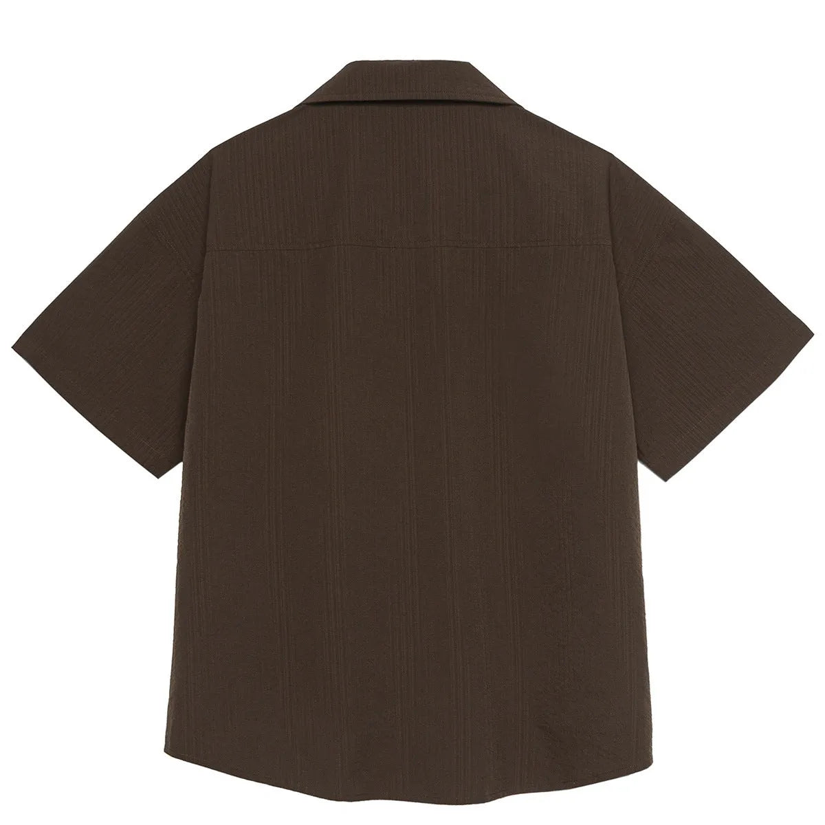Brown striped polyester Cuban collar short sleeve shirt for outdoor camping