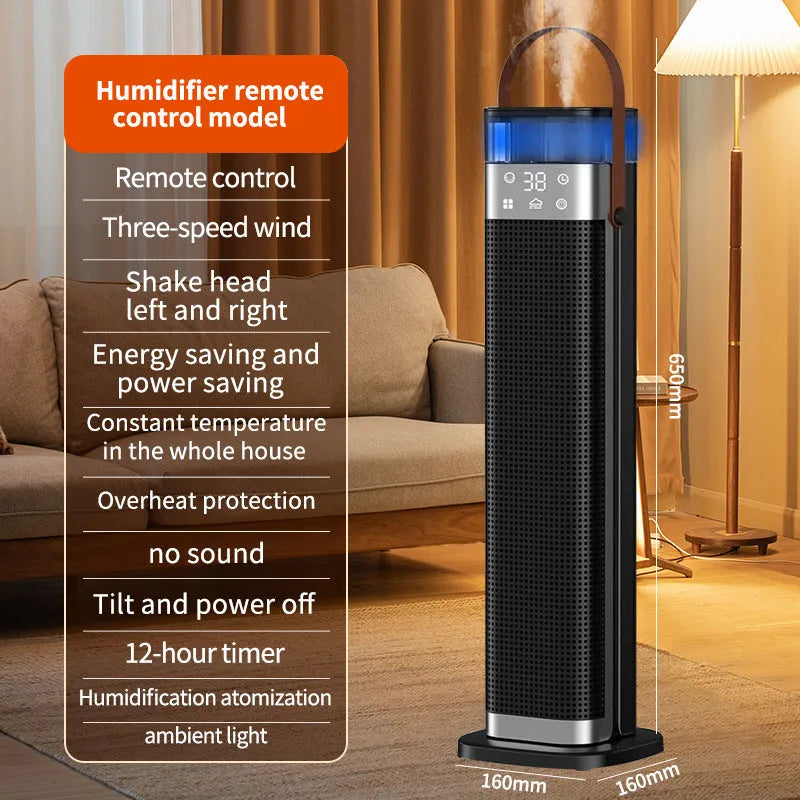 Slim vertical heater with voice control and remote for rooms up to 30 square metres.