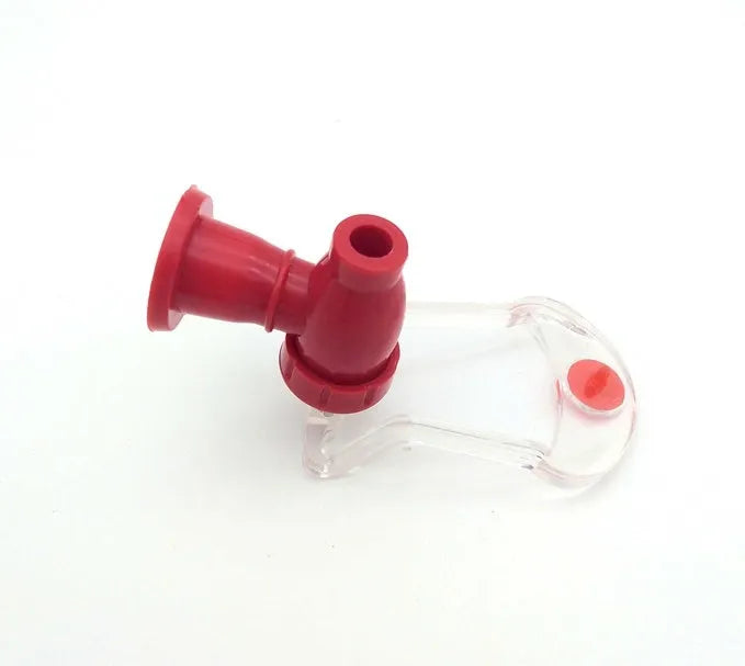 Red plastic Magic Tap manual soda bottle dispenser for 2-litre bottles.