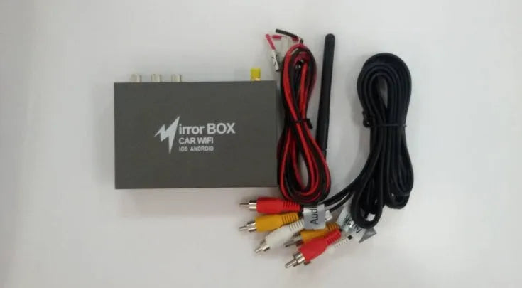 Black car mirror link box with Wi-Fi A/V converter for smartphone screen mirroring to car players