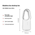 White SK bladeless tower fan with touch screen controls, suitable for floor or desktop use