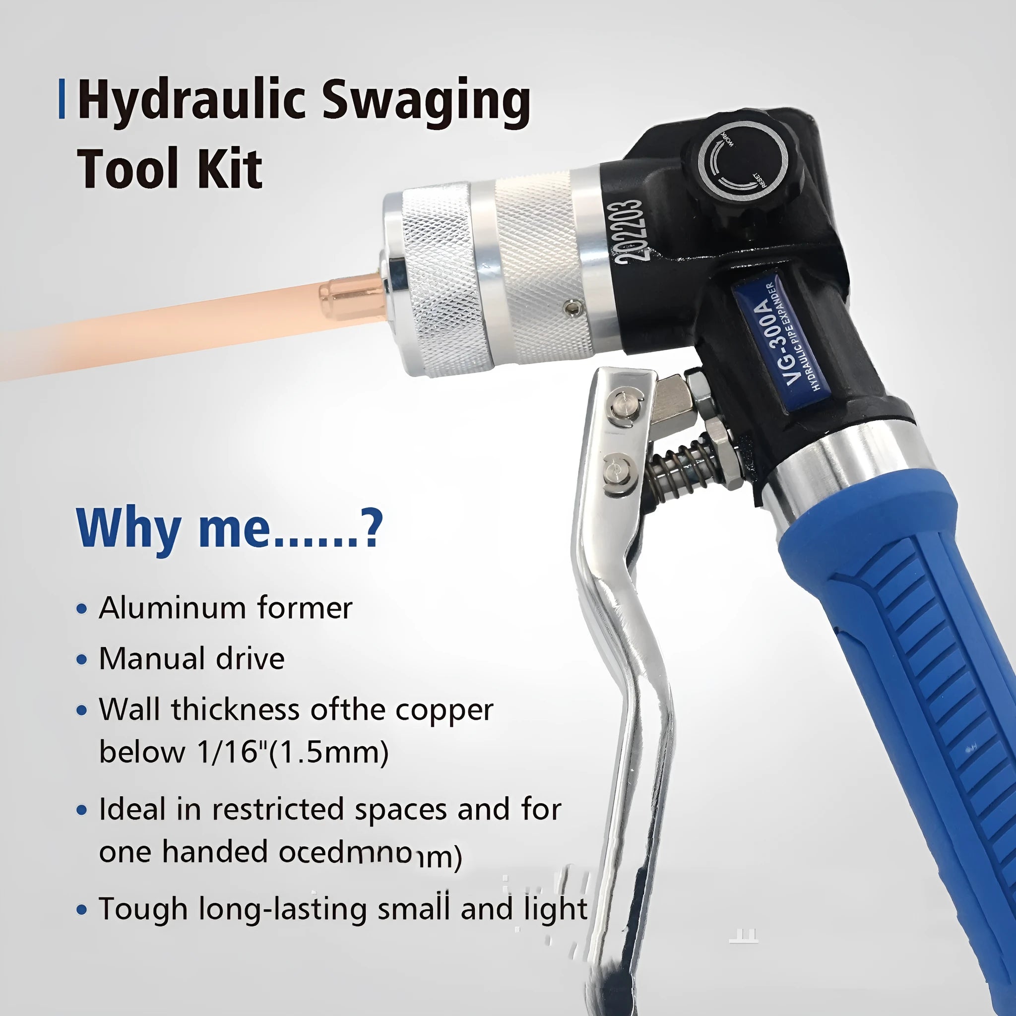 VG-300 hydraulic tube expander refrigeration tool with alloy steel construction