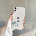 Transparent iPhone case with green dinosaur design and airbag anti-fall protection