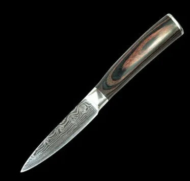 Professional 7Cr17 stainless steel kitchen knife with laser Damascus pattern and coloured wood handle