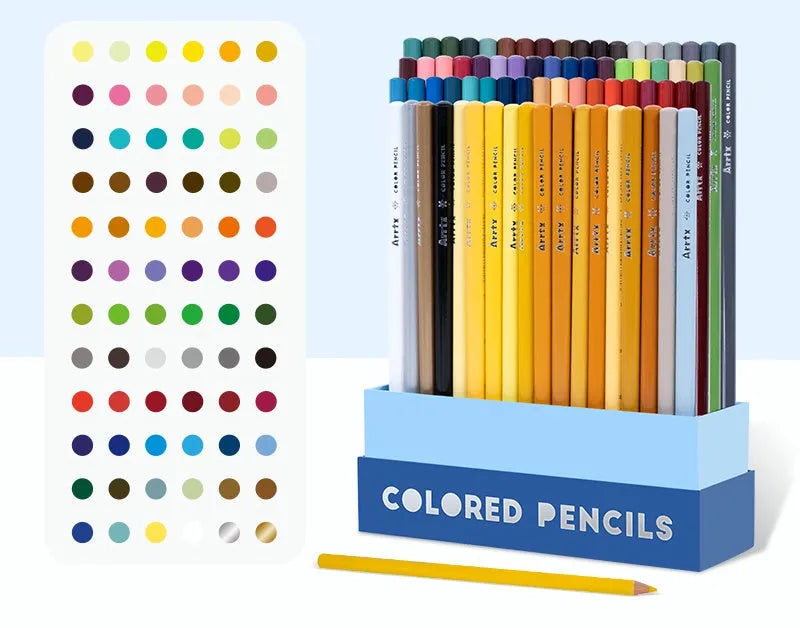 Set of 72 or 126 coloured art pencils with basswood barrels in boxed packaging.