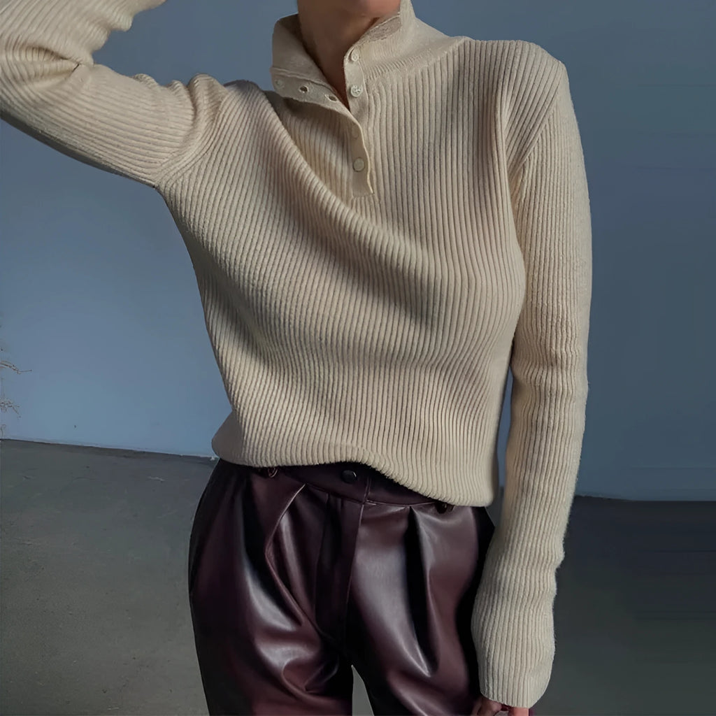 Womens slim fit half turtleneck single-breasted pullover sweater in silver grey colour