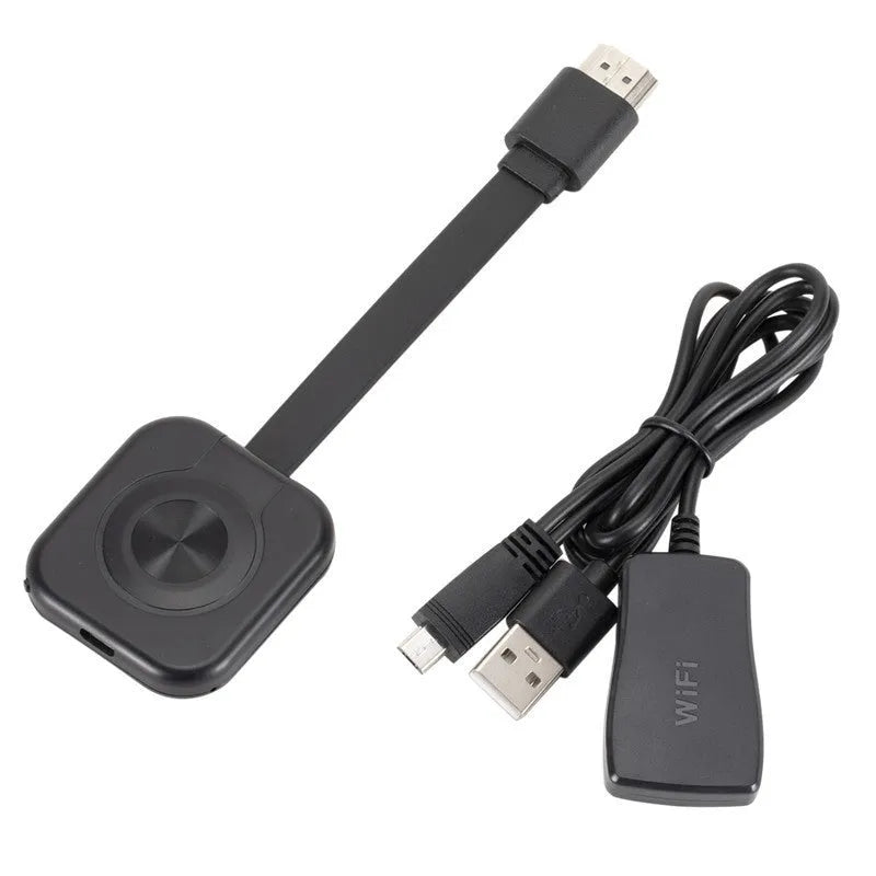 Compact wireless HDMI transmitter for projecting mobile phone screens to displays with included data cable