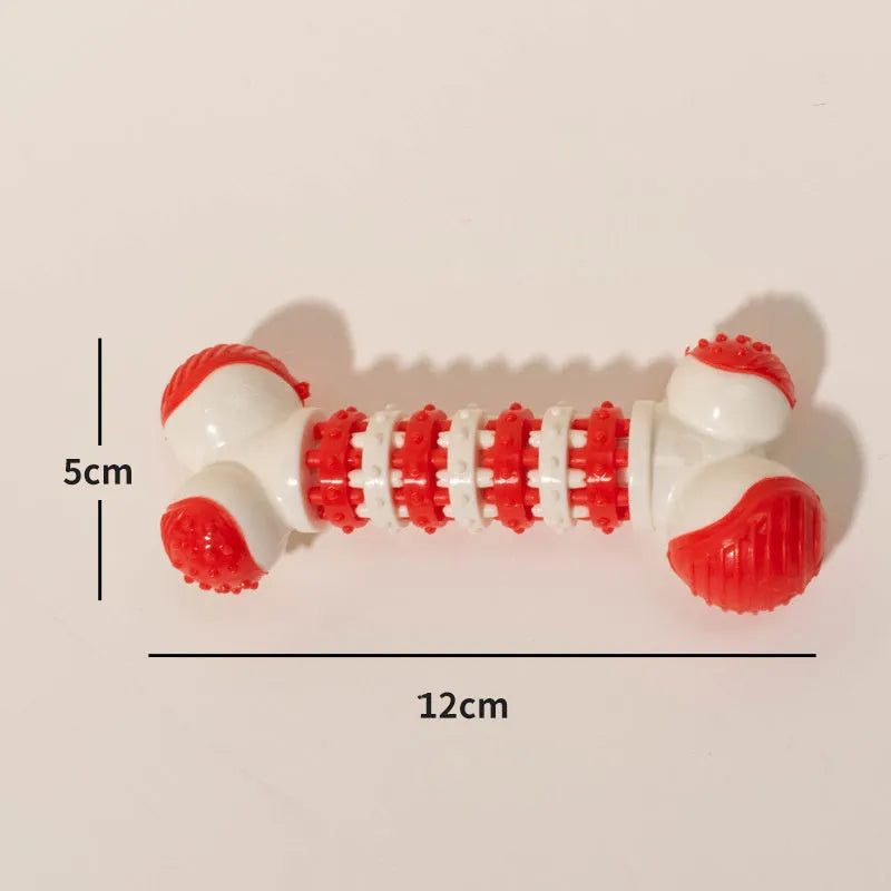 Blue bone-shaped interactive dog toy for small breeds with treat holder and chewable ends