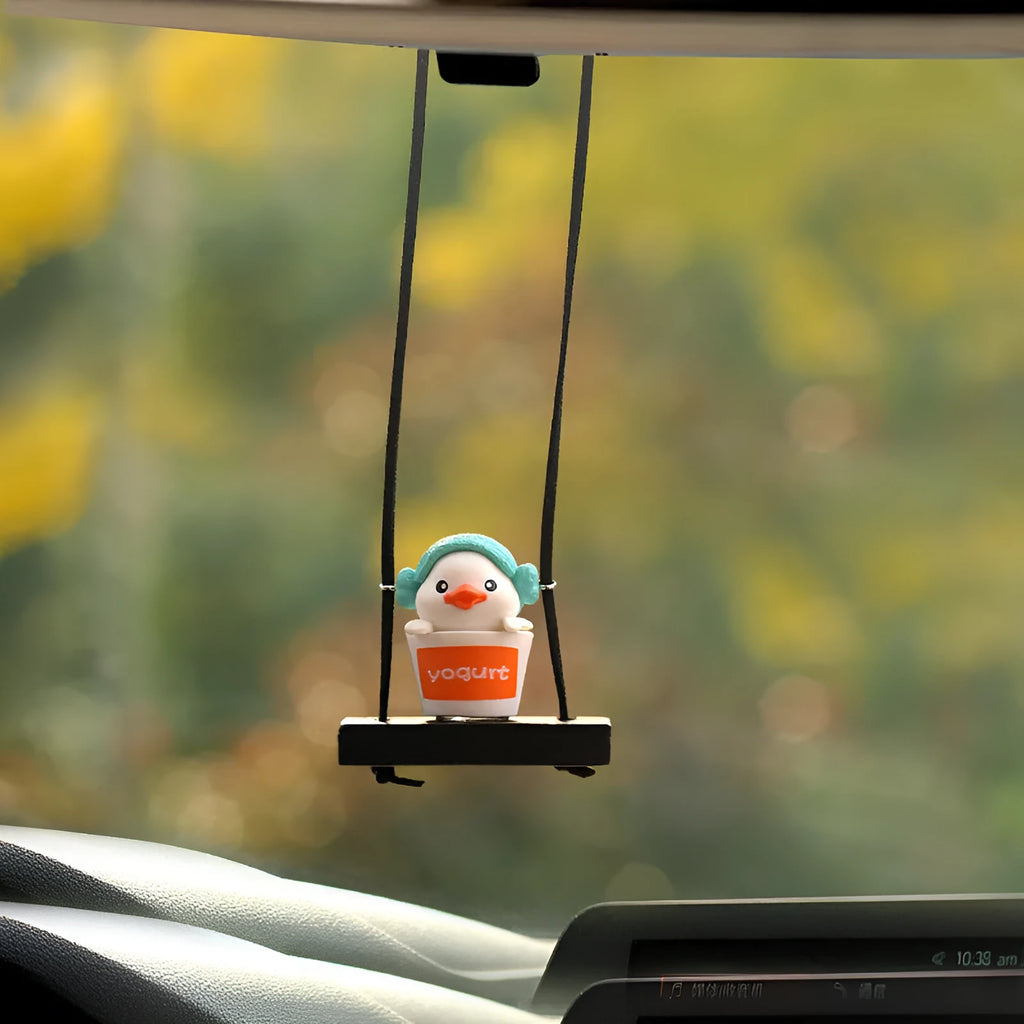 Yellow duck doll car hanging ornament in four cartoon designs: bath towel, swimming ring, bath bucket and bow pendant