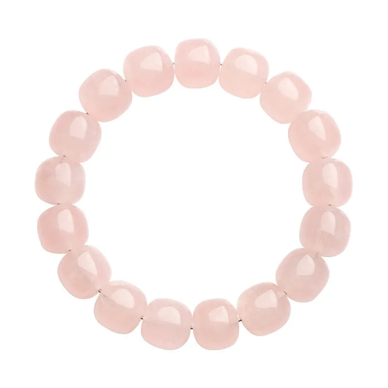 Natural crystal bamboo barrel bead bracelet with geometric 11x12mm beads in pink