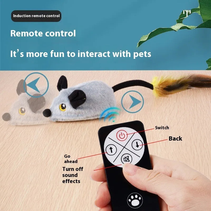 Electronic plush cat toy mouse with remote control for realistic feline play