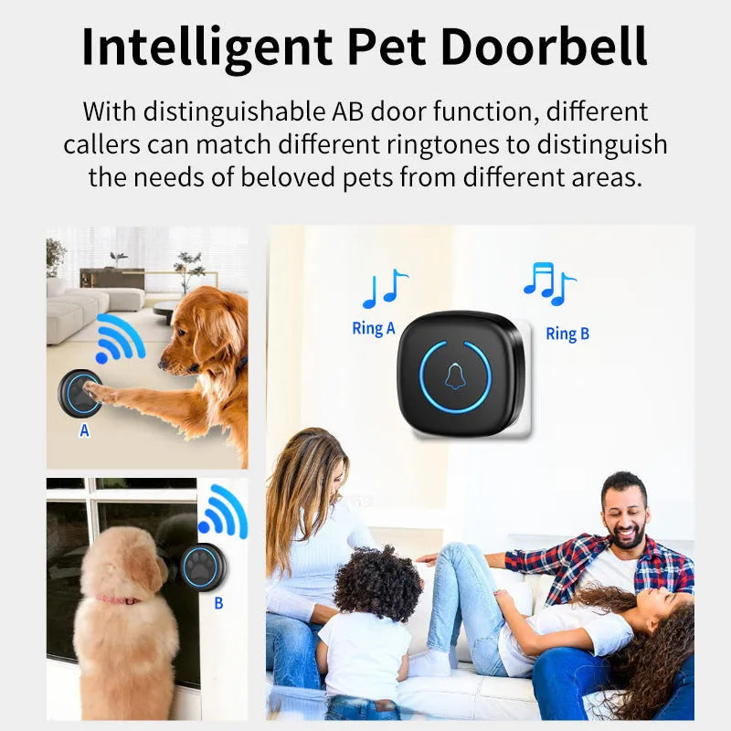 Wireless pet training doorbell with waterproof touch bell in black or white colours