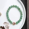 Green strawberry quartz women's bracelet with 7.5mm spherical beads and Chinese auspicious patterns in hand-woven single circle design