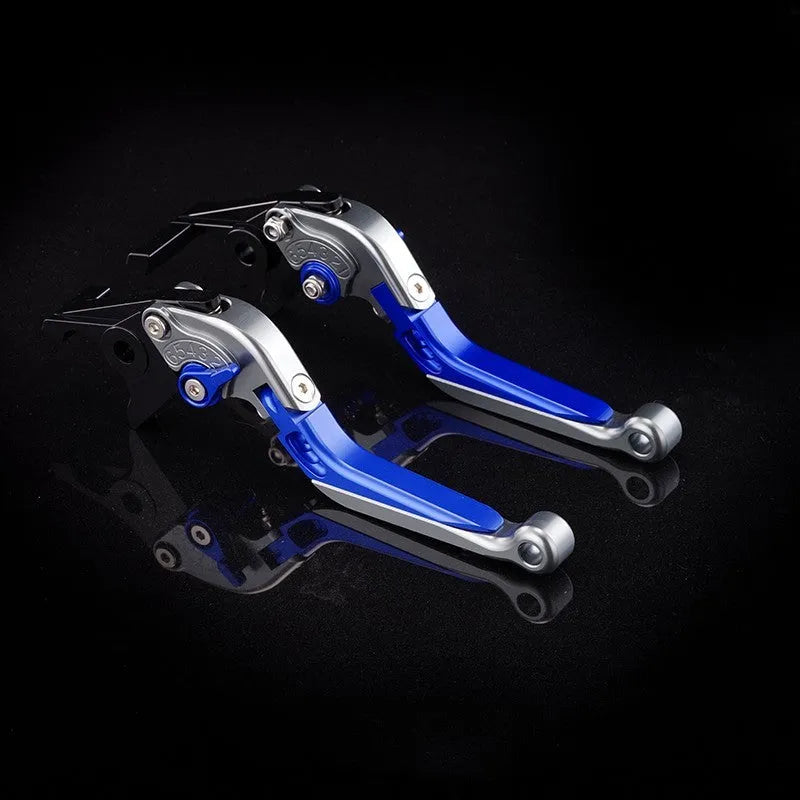 Pair of anodised aluminium motorcycle brake and clutch levers with six-speed adjustable length mechanism