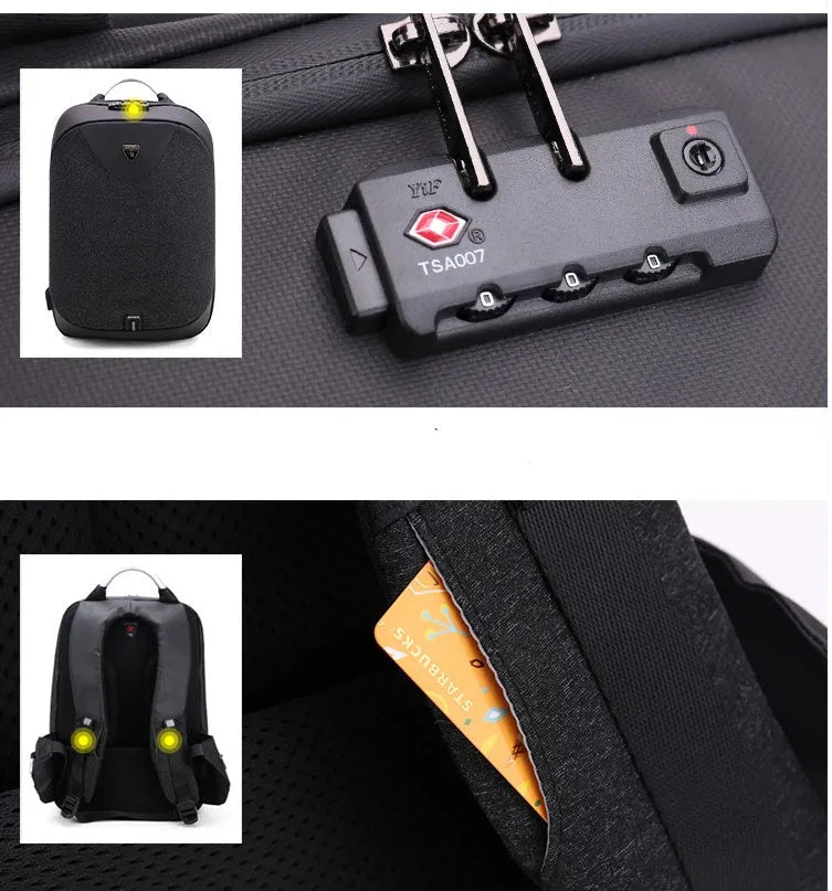 Men's anti-theft cross body double shoulder bag with 15.6 inch laptop pocket in black waterproof polyester