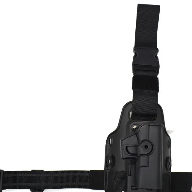 Tactical leg holster with waist plate attachment and quick-pull access for outdoor sports gear carrying