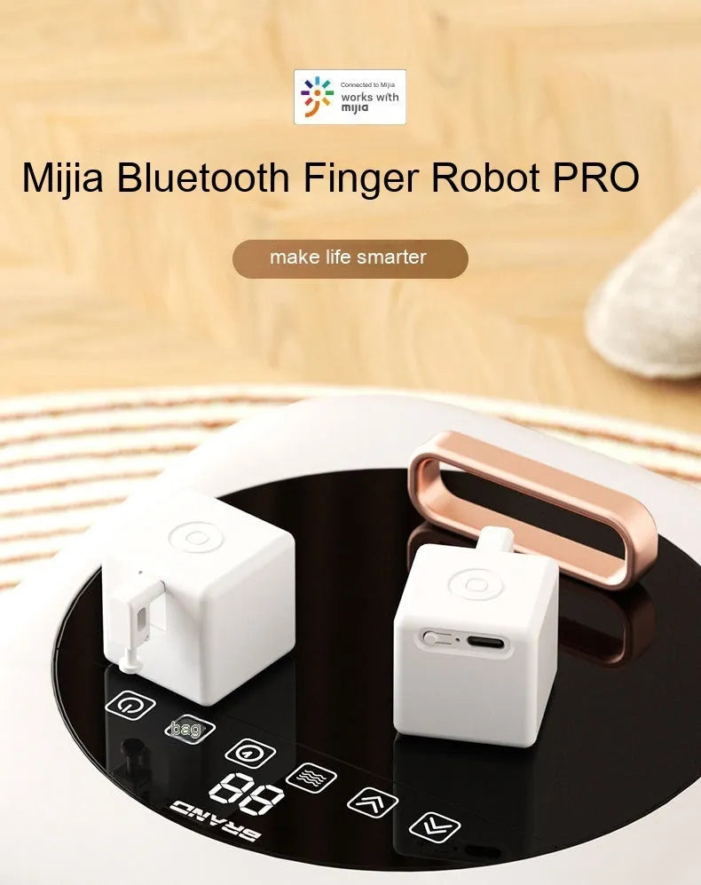 Intelligent Bluetooth Finger Robot voice control remote controller in white, compact size 34.5x34.5x46.5mm