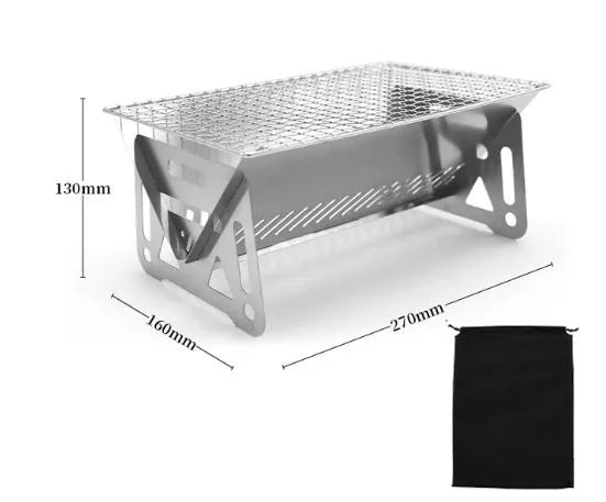 Folding stainless steel barbecue oven with grill rack and storage bag for outdoor cooking
