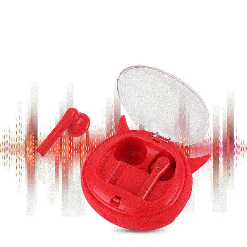 Macaron Red coloured TWS true wireless Bluetooth headset with in-ear design on white background