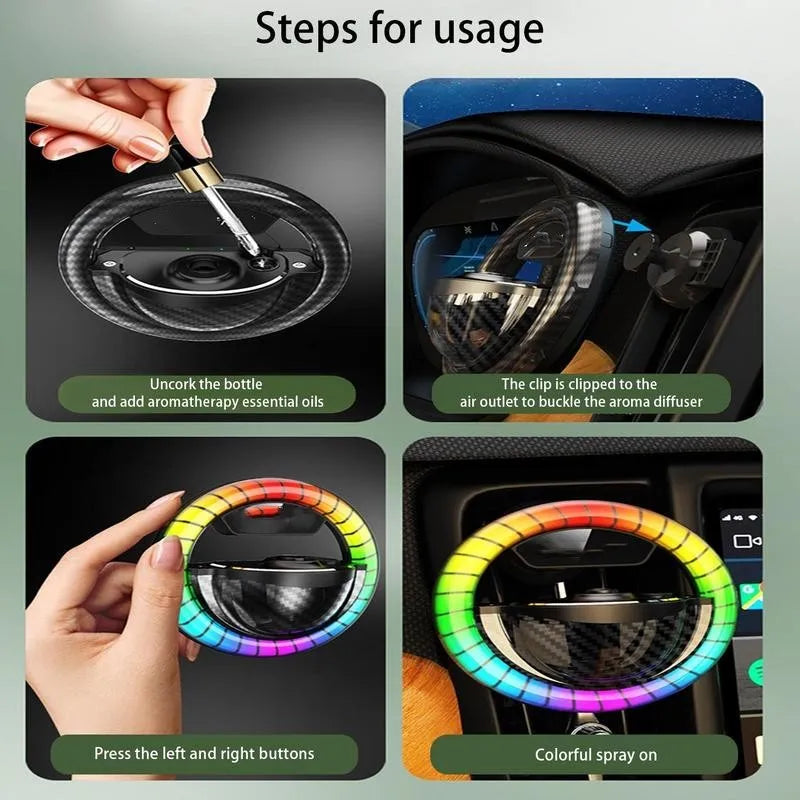 Black USB-powered aromatherapy lamp with LED rhythm lighting and round mist spray diffuser