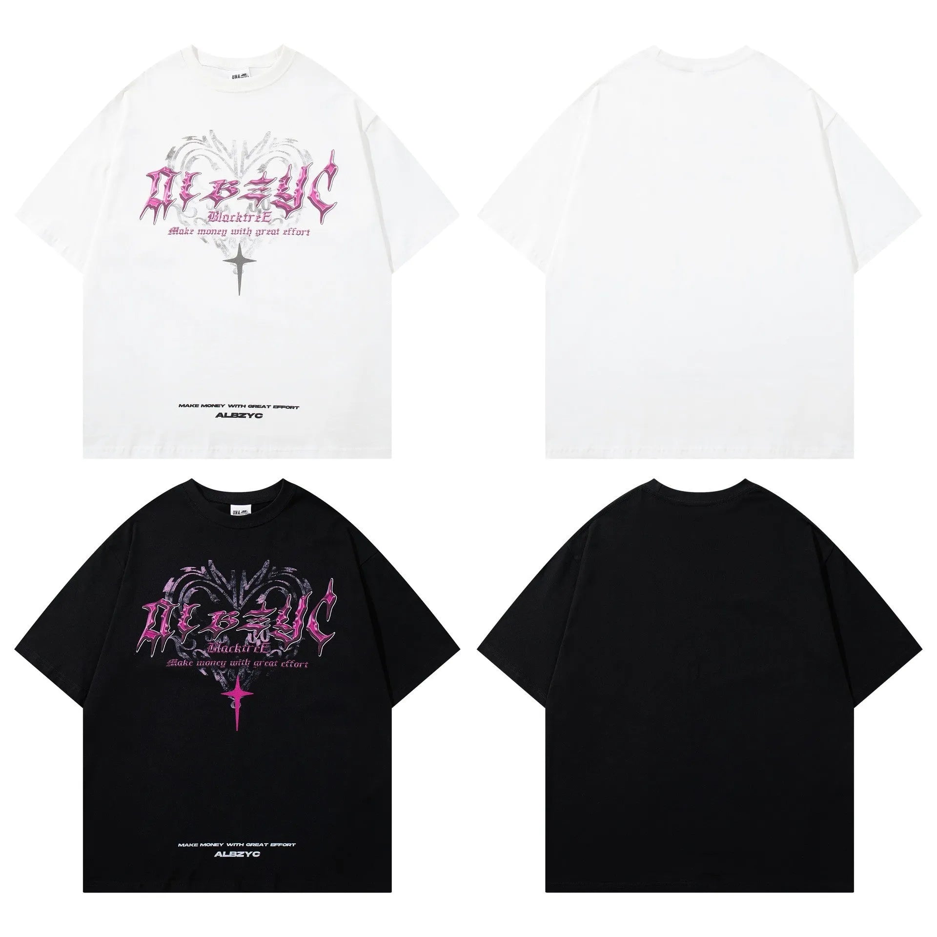 Men's black cotton t-shirt with printed retro design pattern, short sleeves, and loose fit