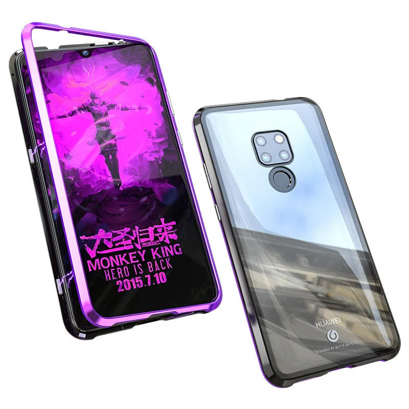 Black magnetic metal phone case with glass back for Huawei P30 Pro.