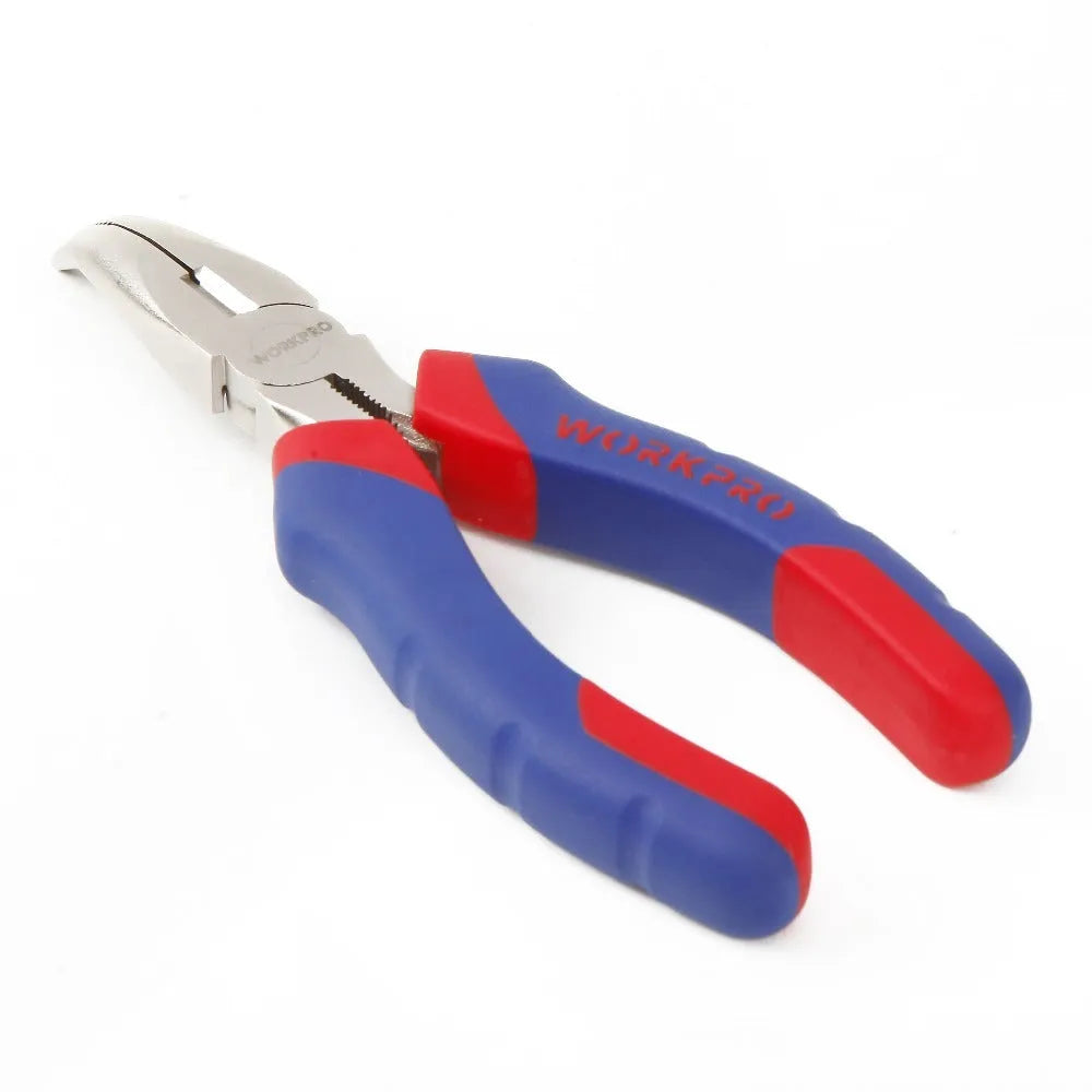 Blue cushion grip curved nose pliers with 18cm length and tapered jaws for electronics and jewellery work