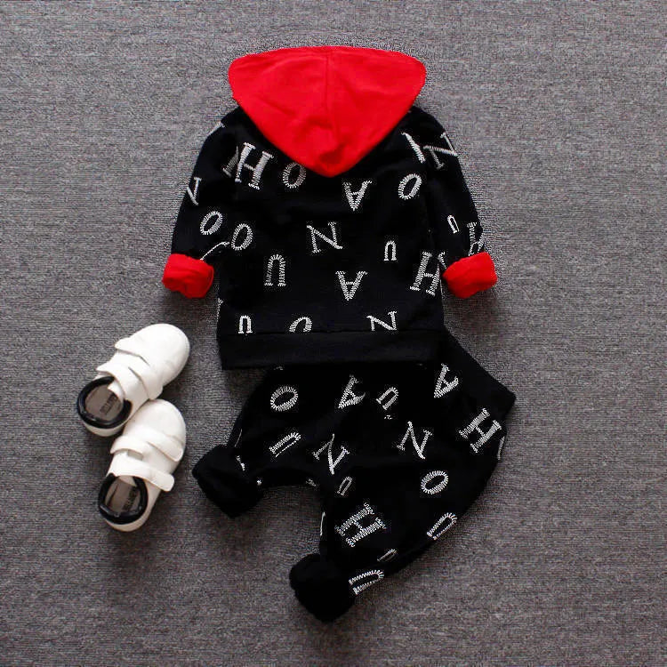 Red and white children's long sleeve clothing set made from polyester and vinylon blend fabric