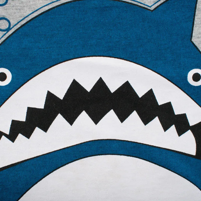 Grey cotton children's T-shirt showing front view with size options from 90cm to 140cm
