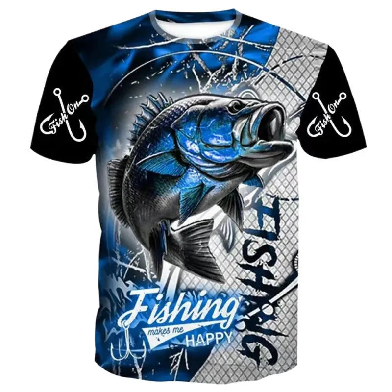 Men's loose fit short sleeve t-shirt featuring a colourful digital print fishing pattern design.