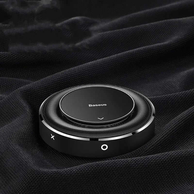 Round aluminium alloy car fragrance seat in black, red, or silver with aromatherapy tablets.