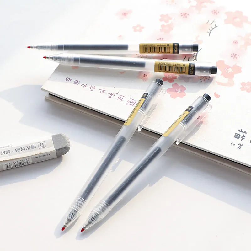 Set of 12 matte black retractable gel pens with 0.5mm tips and 2 refills