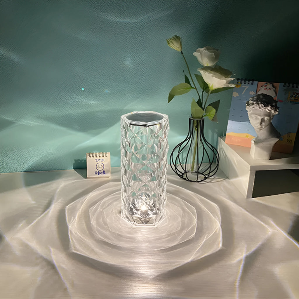 Nordic crystal acrylic USB table lamp with touch dimming and remote, 16 colours, black finish