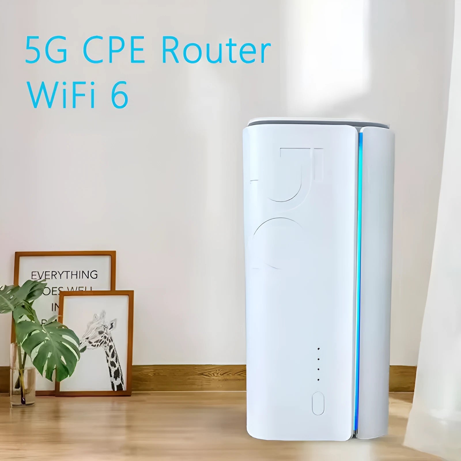 Compact 4G CPE wireless router with data cable and manual, showing small 51x30x5mm size.
