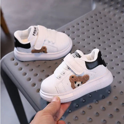 Baby Bear kids cartoon pattern sports shoes in black, green, or khaki with rubber sole