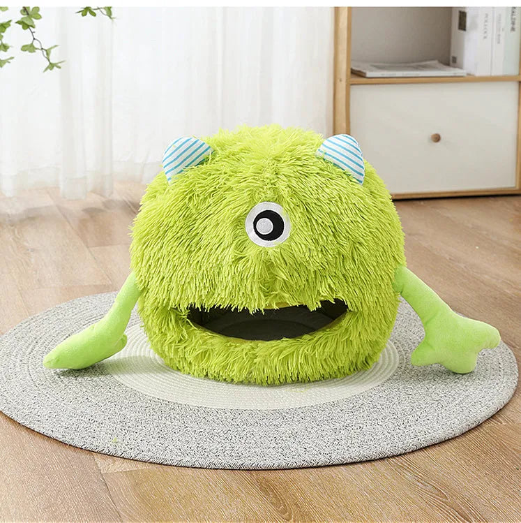 Fluffy round cat bed with non-slip base in three size options