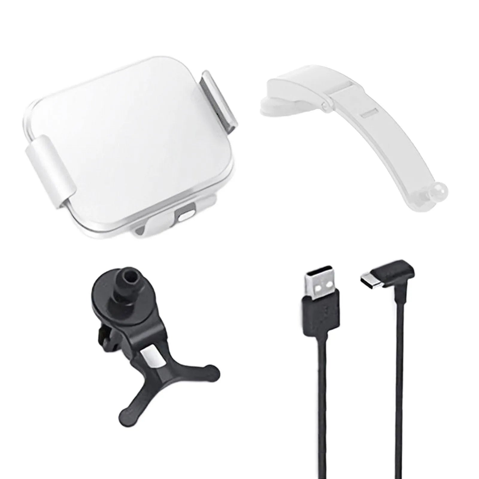 Grey wireless charging phone holder for cars with vent clip and suction cup mount options on a dashboard.