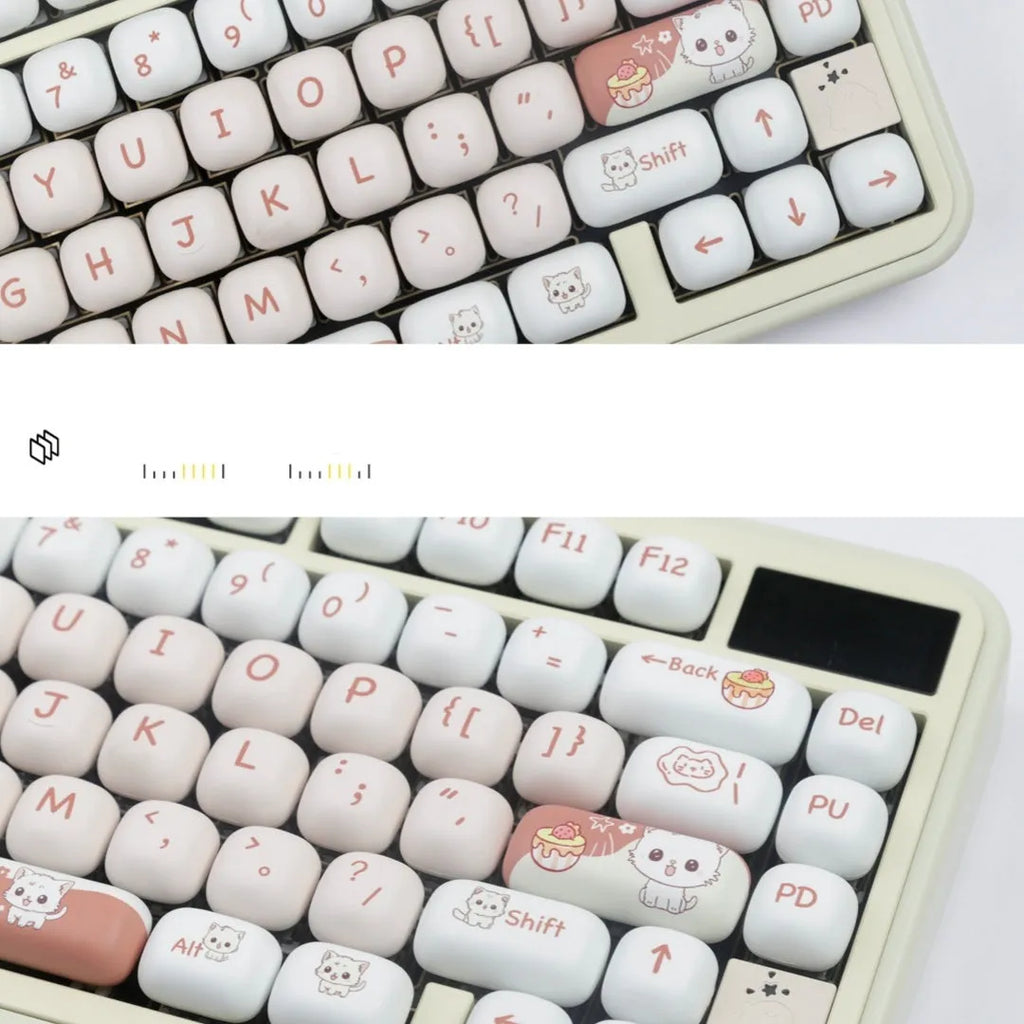 Dessert cat MOG round sublimation key cap set for mechanical keyboards with cartoon dessert cat designs