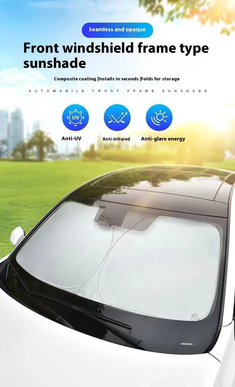 Aluminium foil car sunshade showing titanium silver colour, folded concertina-style.