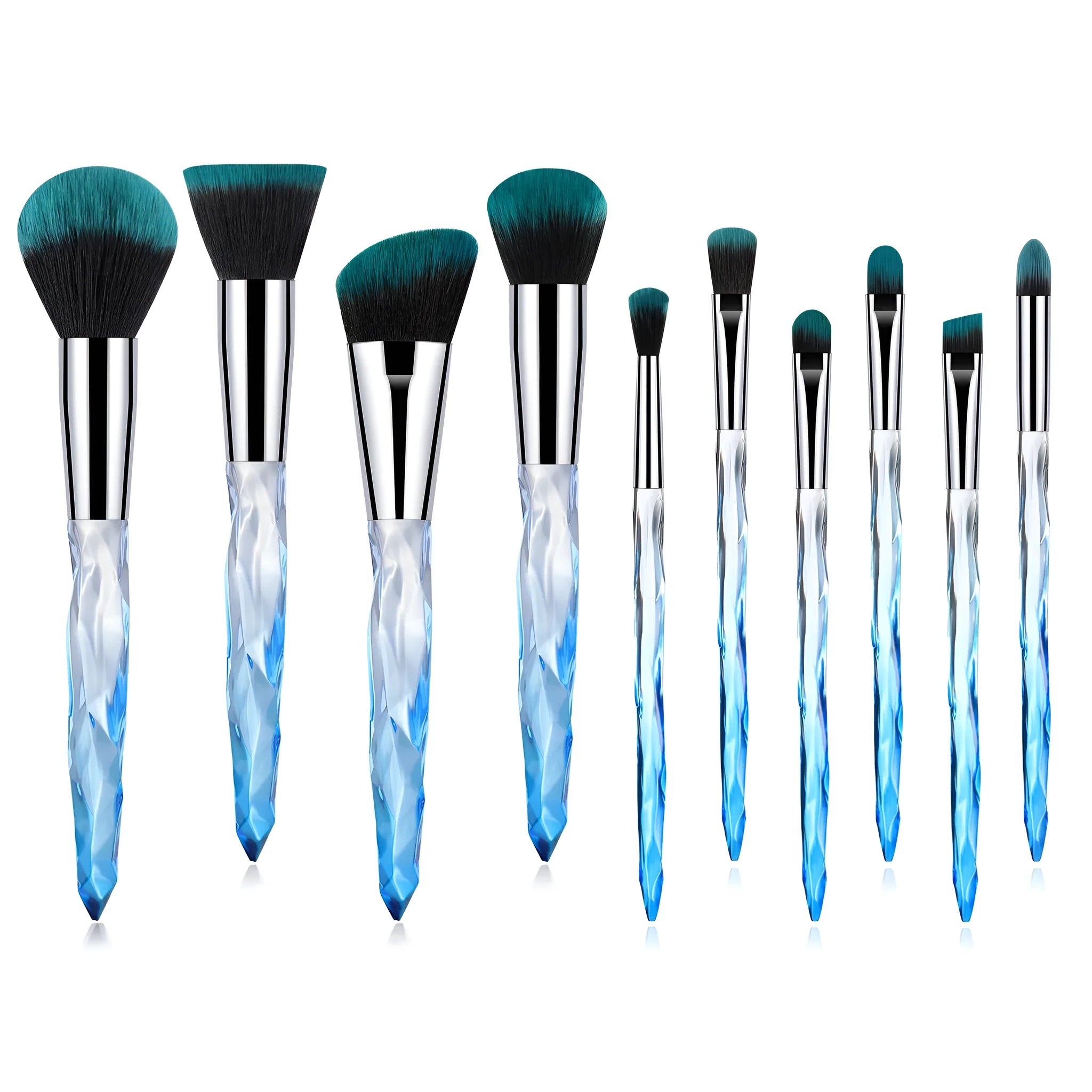 10-piece makeup brush set with crystal diamond handles and artificial fibre bristles in four colour options