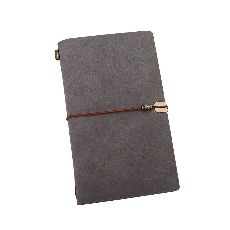 A6 notebook with cowhide rope texture cover showing grey, pink, and red colour options