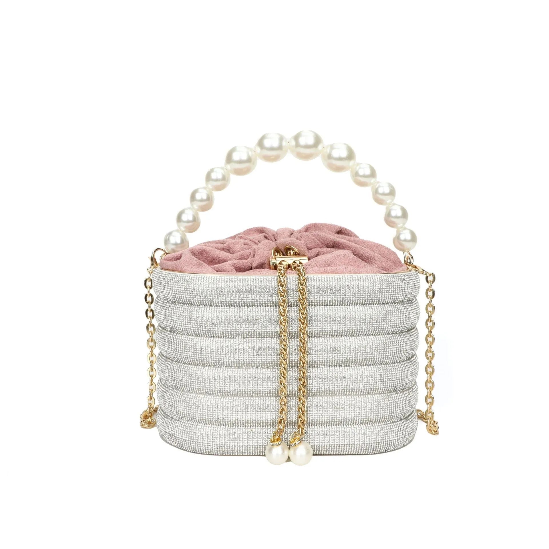 Soft round PU women's crossbody dinner bag with beaded details in retro style.